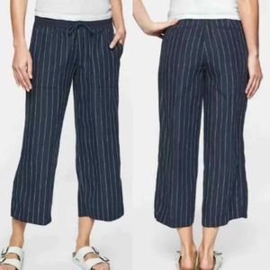 Athleta Striped Bali Linen Crop Pants Blue and White Women’s 12